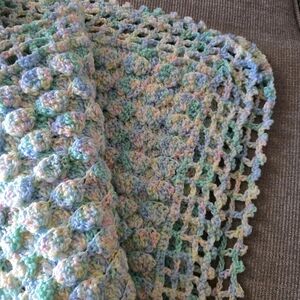 Knitted Hand-made Baby Blanket Pastel Multicolor Unisex 40"x46"